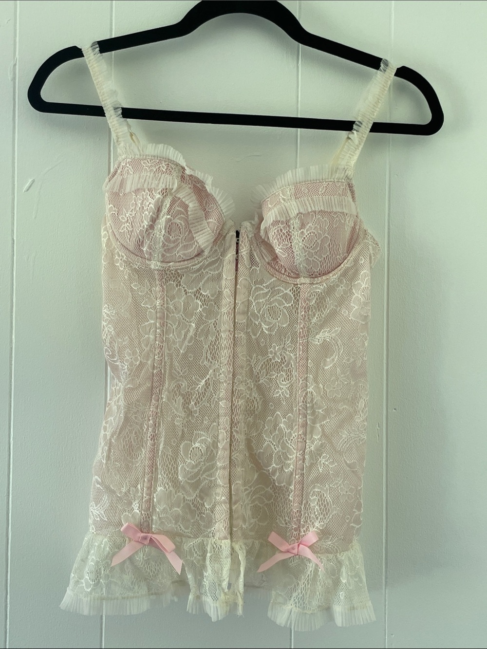 Victoria's Secret Pink Lace Bustier Chemise with Ivory Trim